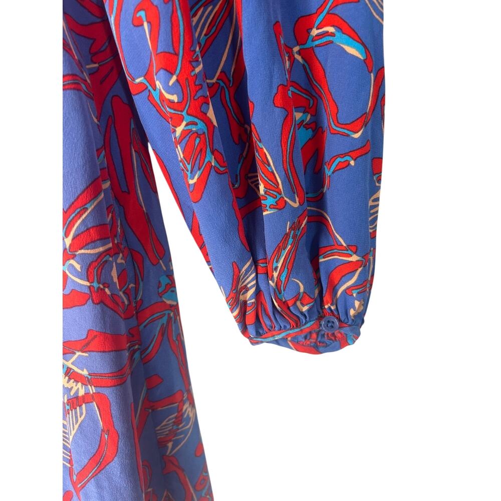 DVF Diane von Furstenberg Elsden Silk Mini Dress Size 8 Abstract Blue Red Floral - Picture 4 of 12